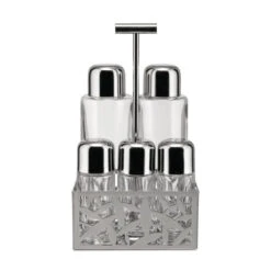 Alessi MSA16 Cactus! Condiments Set In Steel And Glass